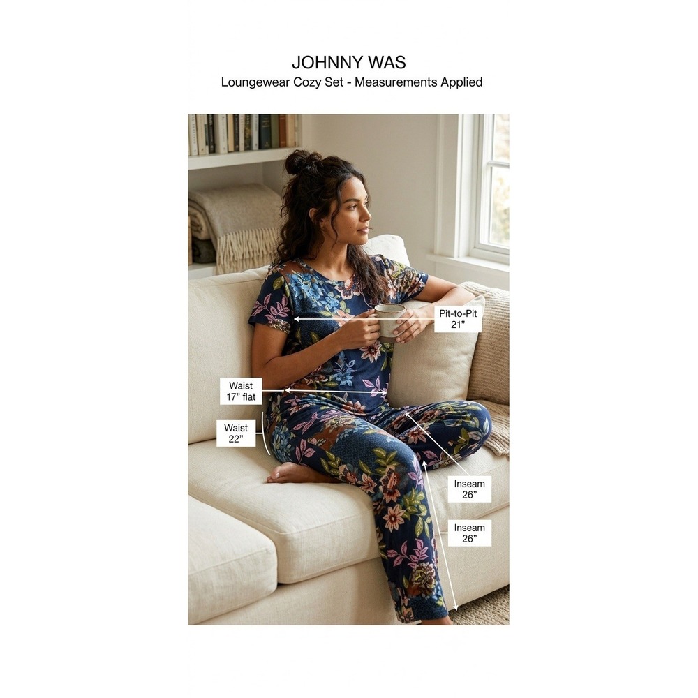 Johnny Was Pajama Set Delfino Top L Pants XL Floral Art Boho Loungewear